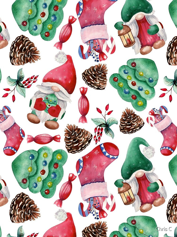 Gnome Christmas Little Cute Red and Green Gnome Gnomies Pattern by MiscelChr
