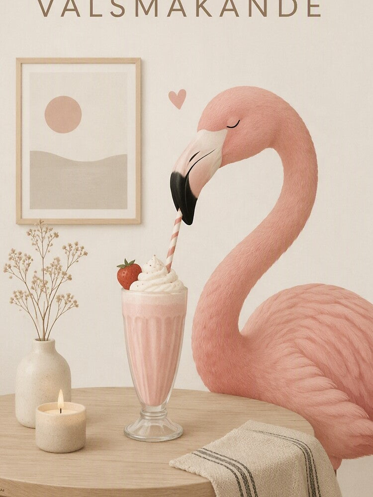 Hygge Flamingo & Milkshake "DELICIOUS" Portrait by NickWhittleArt