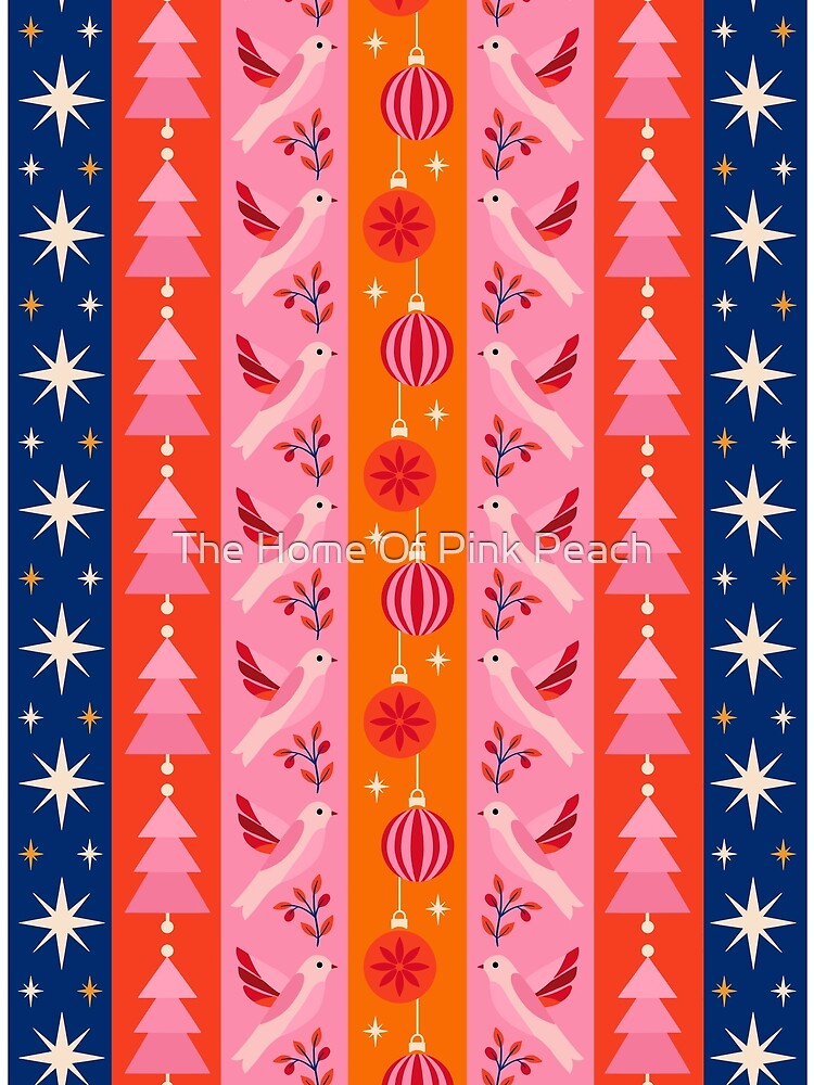 Bright Retro Christmas Pattern with Doves & Trees by The Home Of Pink Peach