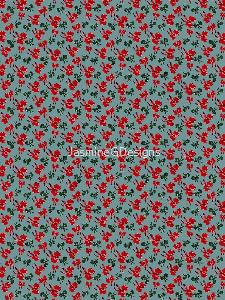 Tossed Christmas Bows Red Bow and Green Bow Dusty Teal Blue by JasmineGDesigns
