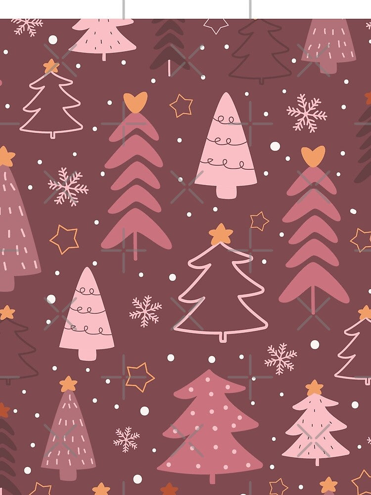 Dark Mauve Pink Christmas Trees Pattern by HappyLifeCreate