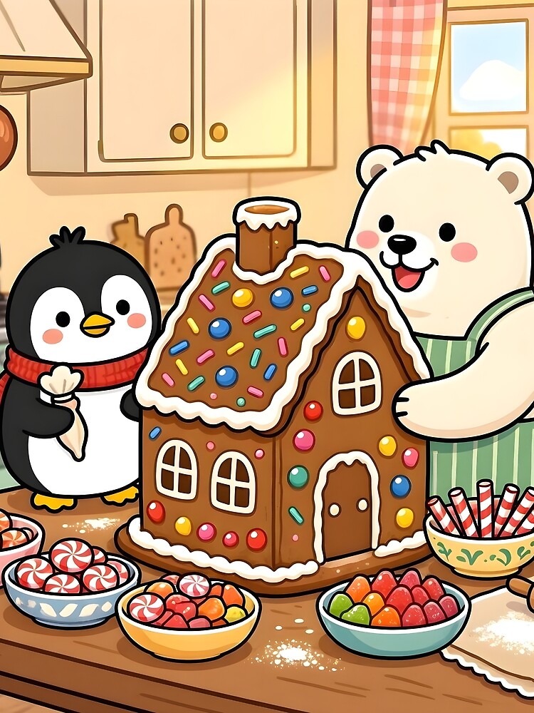 Cute Polar Bear Penguin Gingerbread House Christmas by Herodestroyer