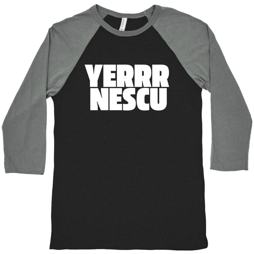 Yerrr Nescu White Text Baseball Tee Unisex