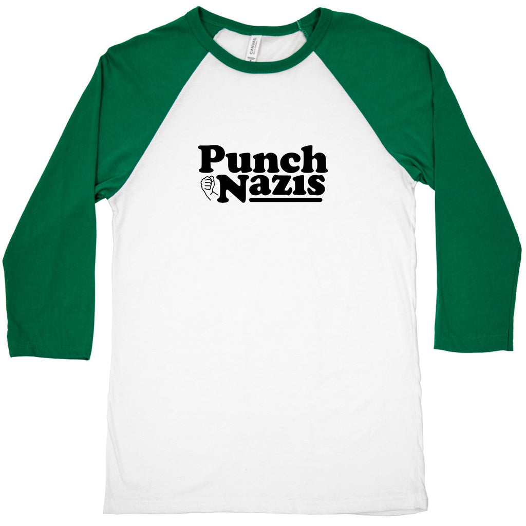 Punch Nazis Black Text Baseball Tee Unisex