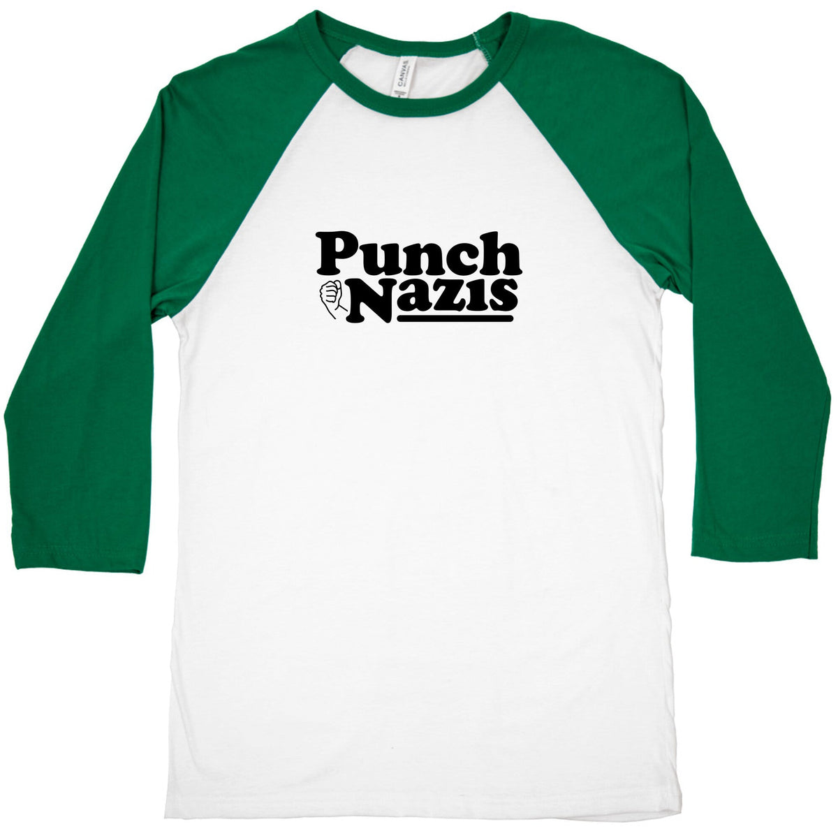 Punch Nazis Black Text Baseball Tee Unisex