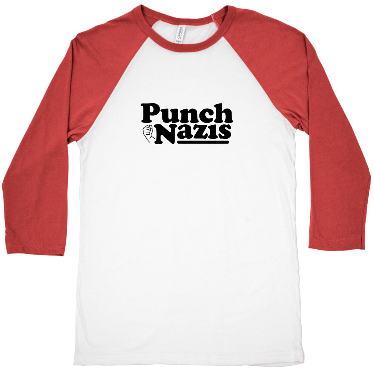Punch Nazis Black Text Baseball Tee Unisex