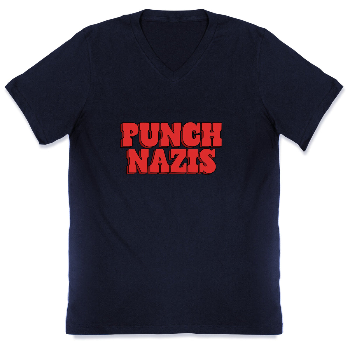 Punch Nazis Red Text V-Neck Unisex