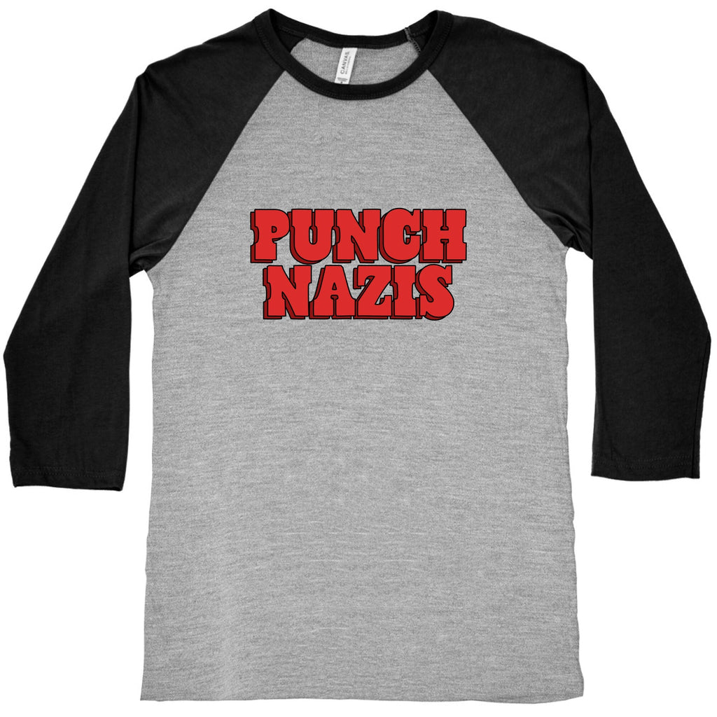 Punch Nazis Red Text Baseball Tee Unisex