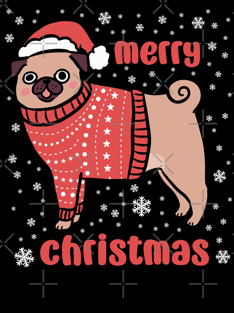 Merry Christmas Cute christmas pug dog illustration by Yarafantasyart