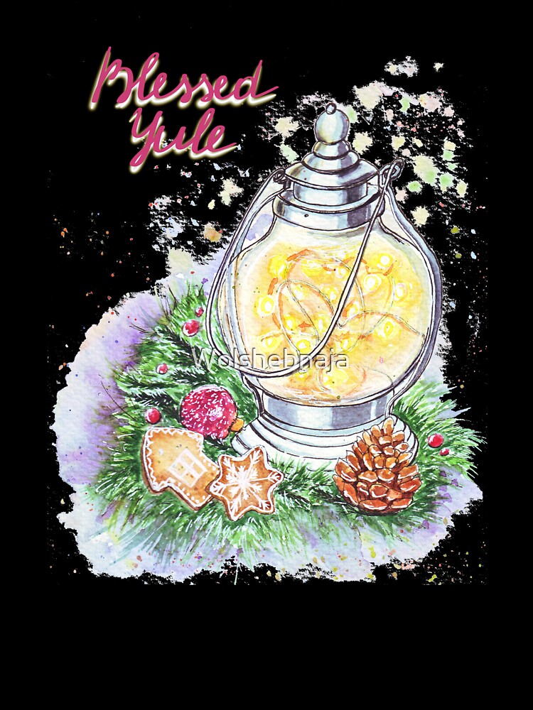 Blessed Yule: Cozy Watercolor Lantern and Pine by Wolshebnaja