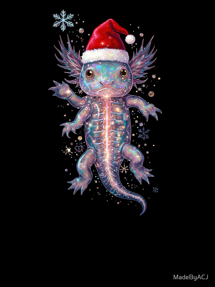 Trippy Neon Axolotl in Santa Hat – Psychedelic Holiday Lights Design by MadeByACJ