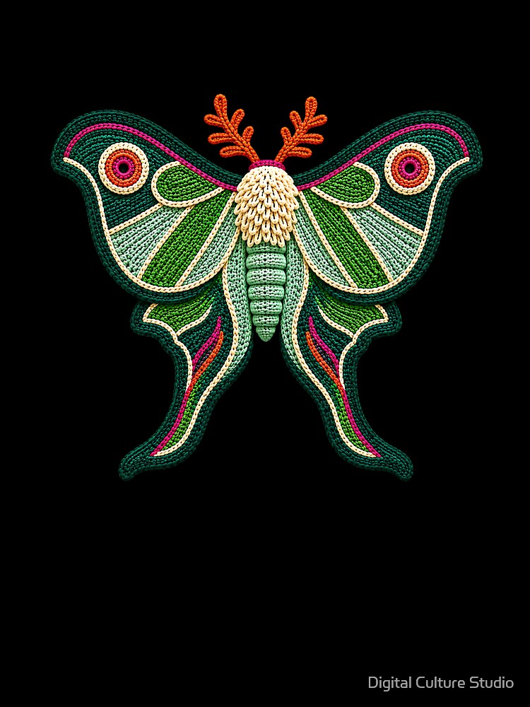 Crochet Luna Moth – Emerald Green Yarn Art by Digital Culture Studio