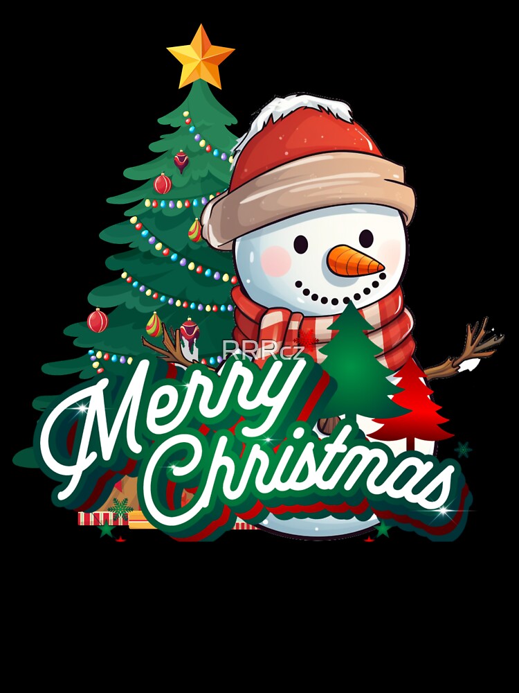 Merry Christmas with cute snowman cartoon with lovely Christmas tree by RRRcz