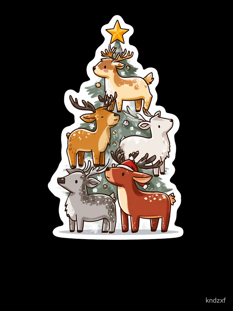 Cute Reindeer  Christmas Tree Cartoon Sticker Desing by kndzxf