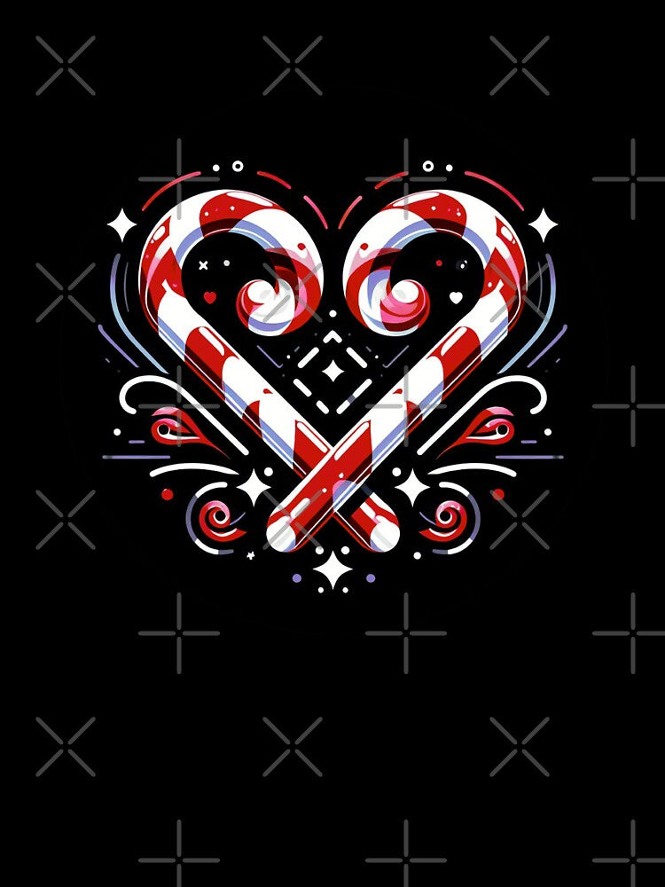 Symmetrical Christmas Candy Cane Design - Heart - Red, White, and Black by Star-Fragment