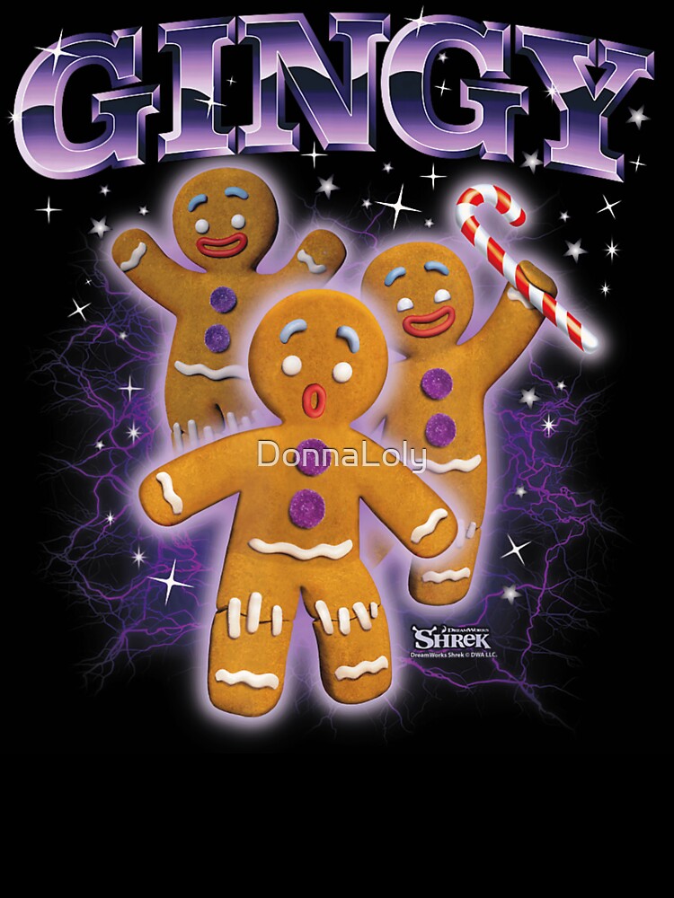 Shrek Gingy Gingerbread Man Lightning Spark Metallic Purple Typography Graphic T-Shirt by DonnaLoly