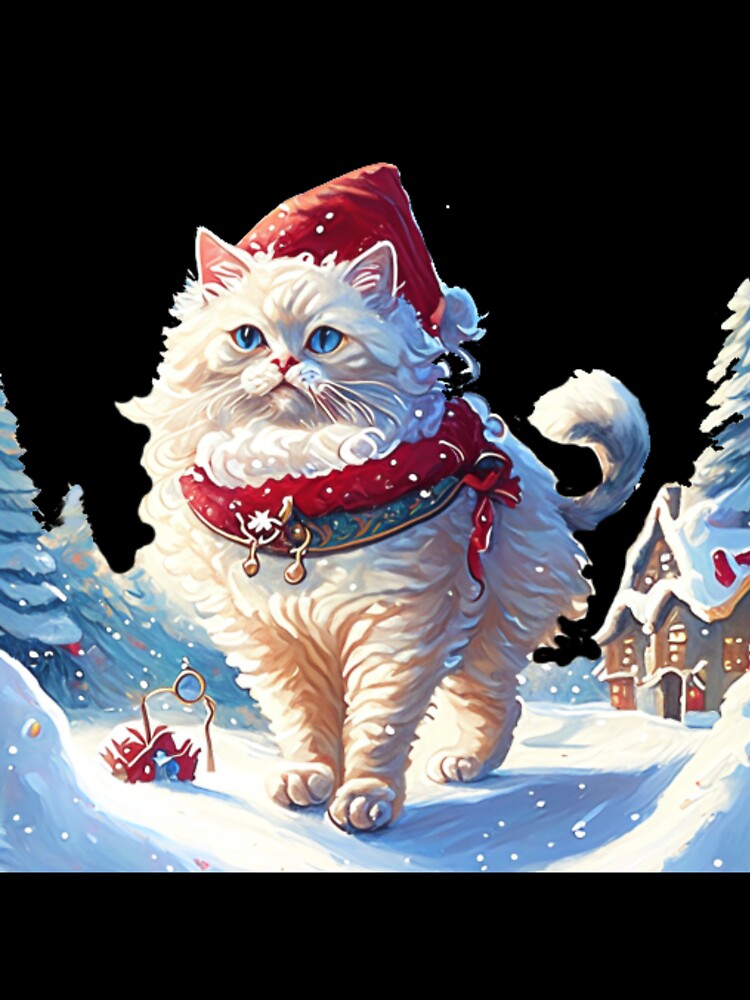 A fluffy cat wearing a Santa hat in the snow by K-Kwan