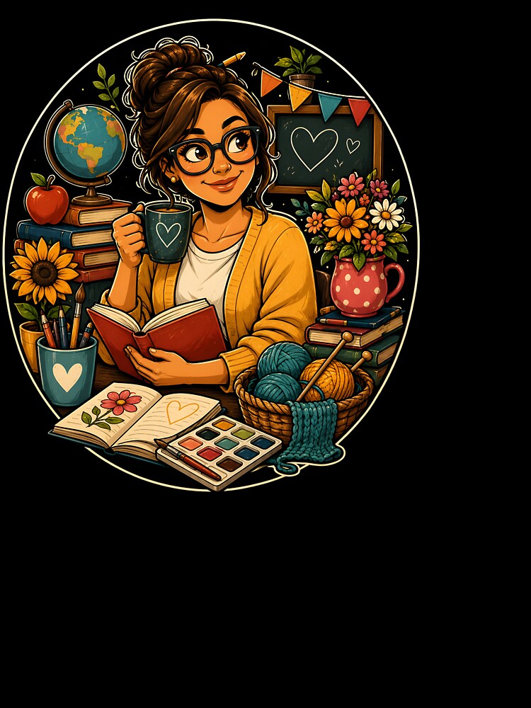 Cute Teacher Book Lover Coffee Reading Yarn Art Creative Design by Tbenghali