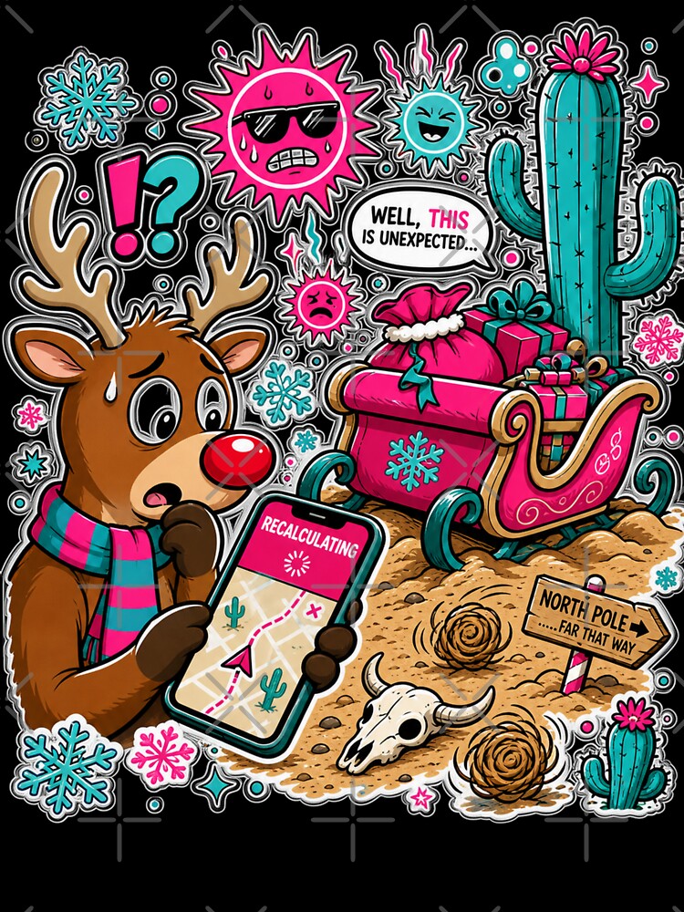 Recalculating Lost Reindeer Funny Christmas GPS Graphic Tee by Design Vibras