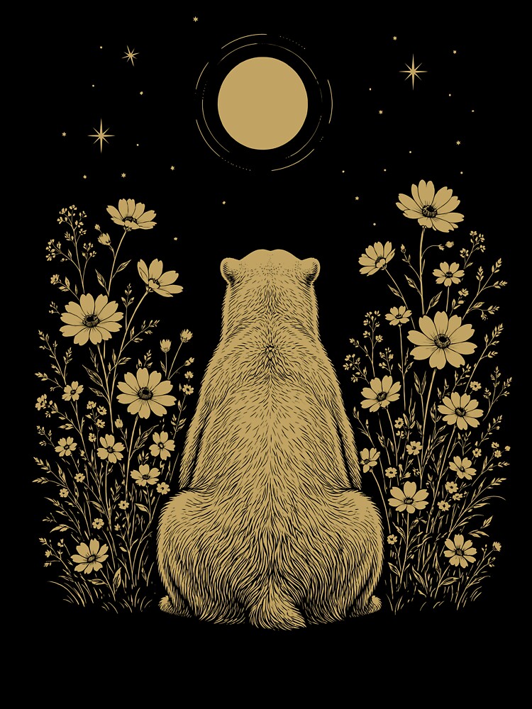 Polar Bear Moon Night Flower Minimalist Boho Lover by DoodleTortle