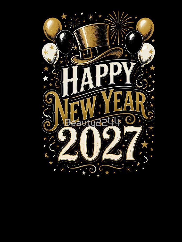 Happy New Year 2027 Vintage Gold Celebration T-Shirt | Festive Party Design by Beauty2244