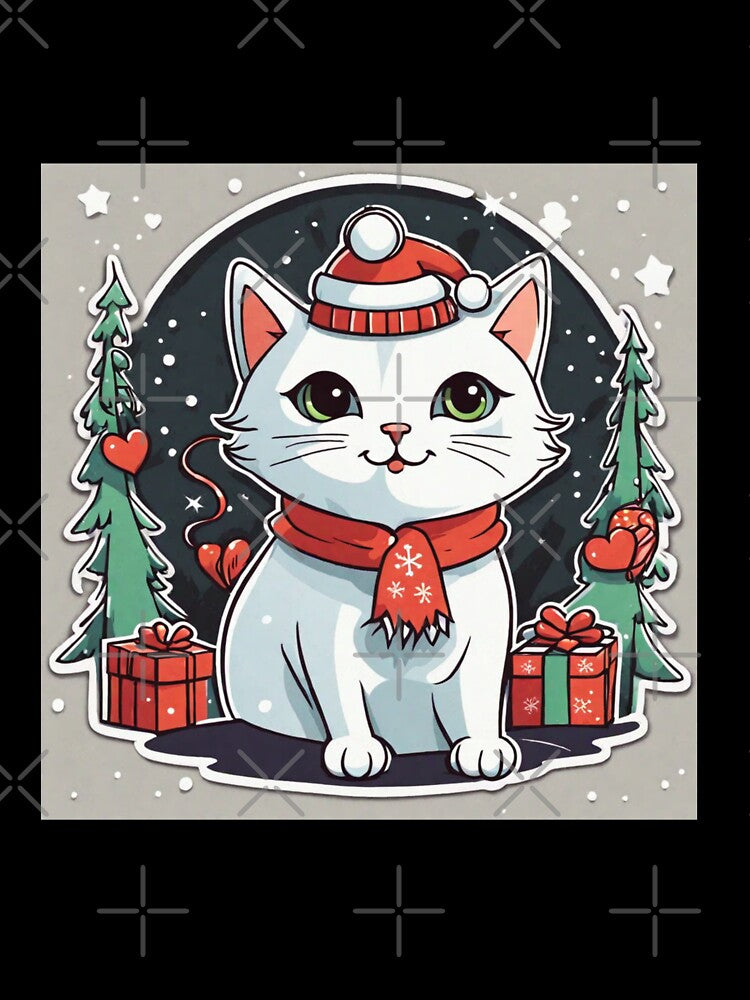 Cute white Christmas cat with green eyes. Cat Christmas gift. by By-Jeff