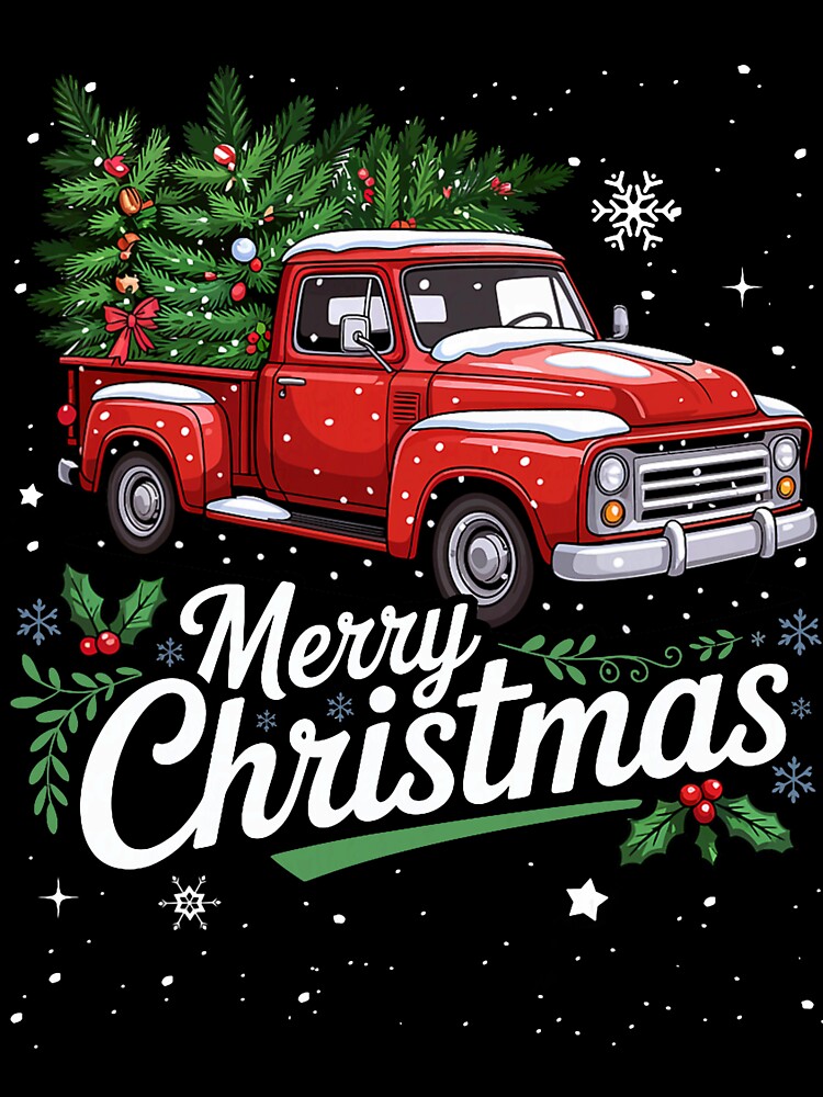 Merry Christmas Red Truck Carrying Festive Winter Tree by khdmalakarak