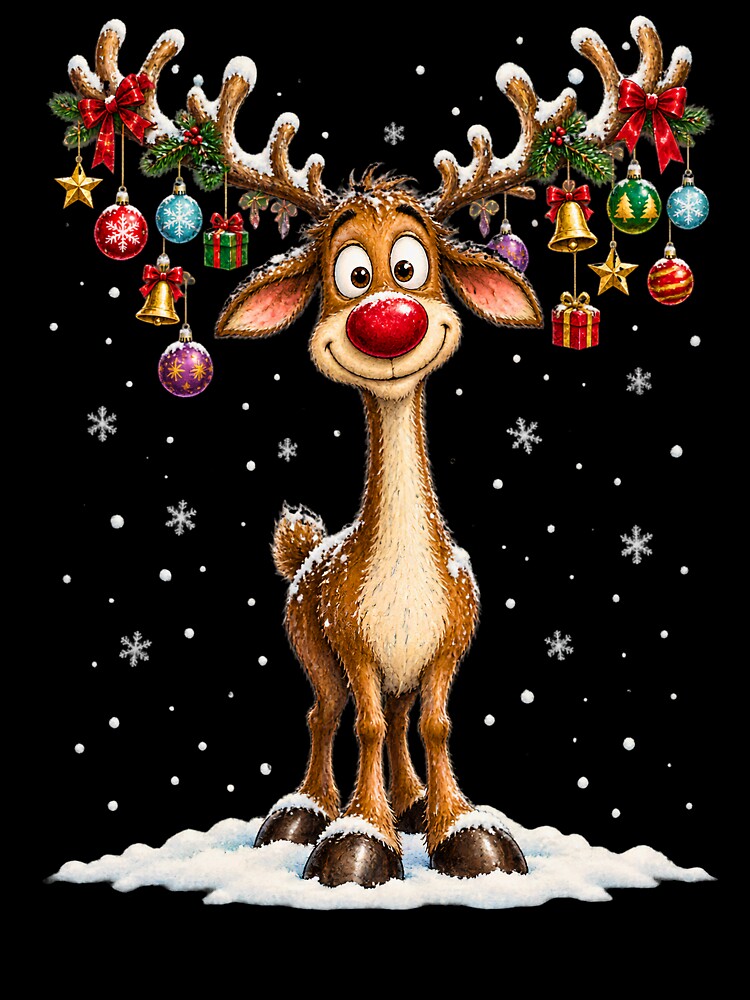 Cute Christmas Reindeer with Decorated Antlers by BumbleBloom7