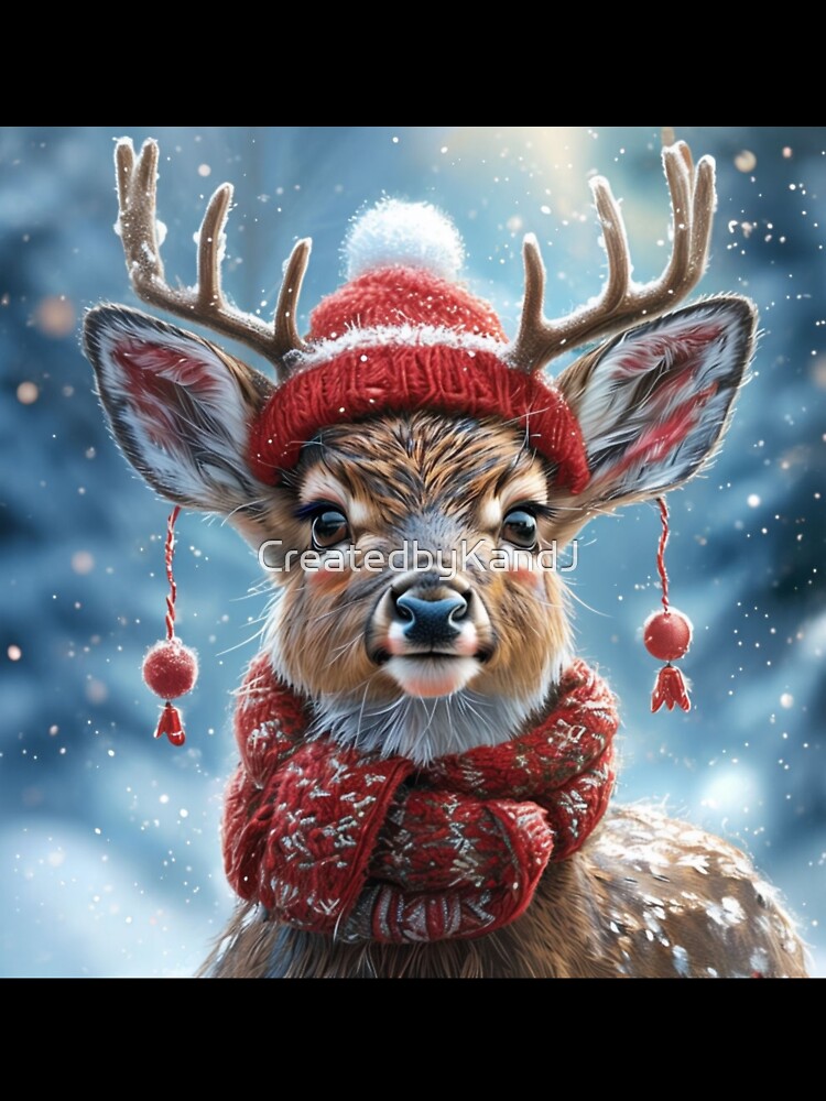 Christmas Woodland Snow Deer by CreatedbyKandJ
