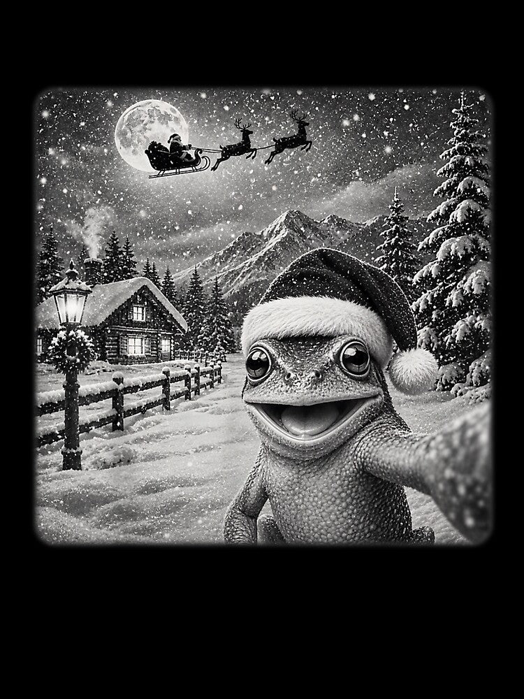 Funny Christmas Frog Santa Hat Sleigh Full Moon Winter Snowy by mari-kayden