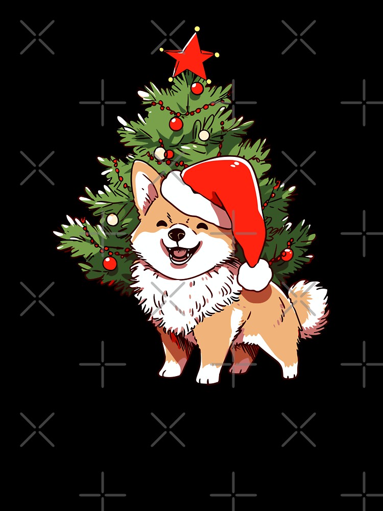 Cute Dog wearing Santa hat and Christmas tree by Niktarka