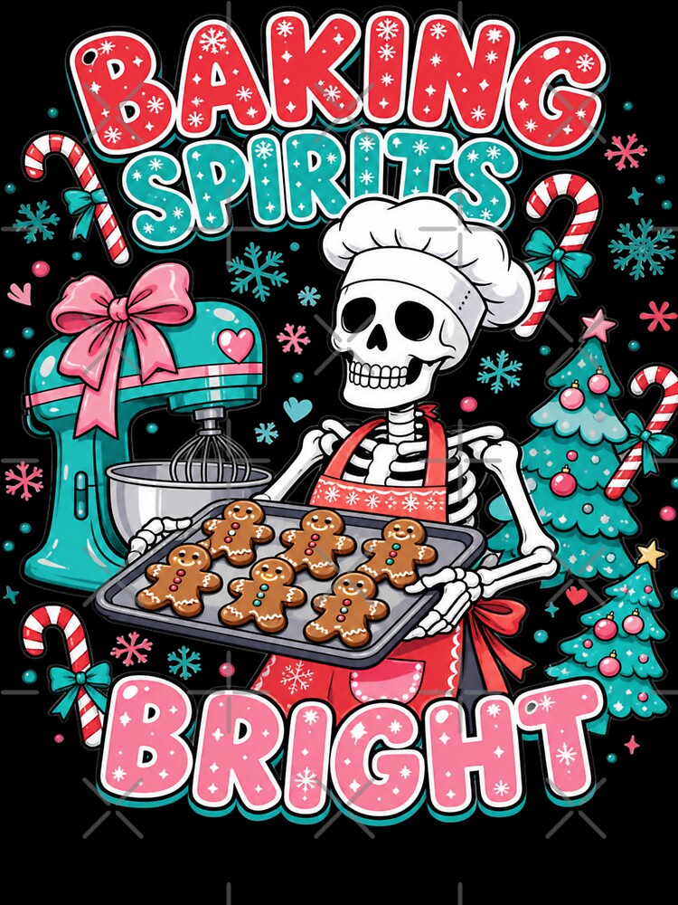 Baking Spirits Bright Pastry Chef Skeleton Christmas Tee by Design Vibras