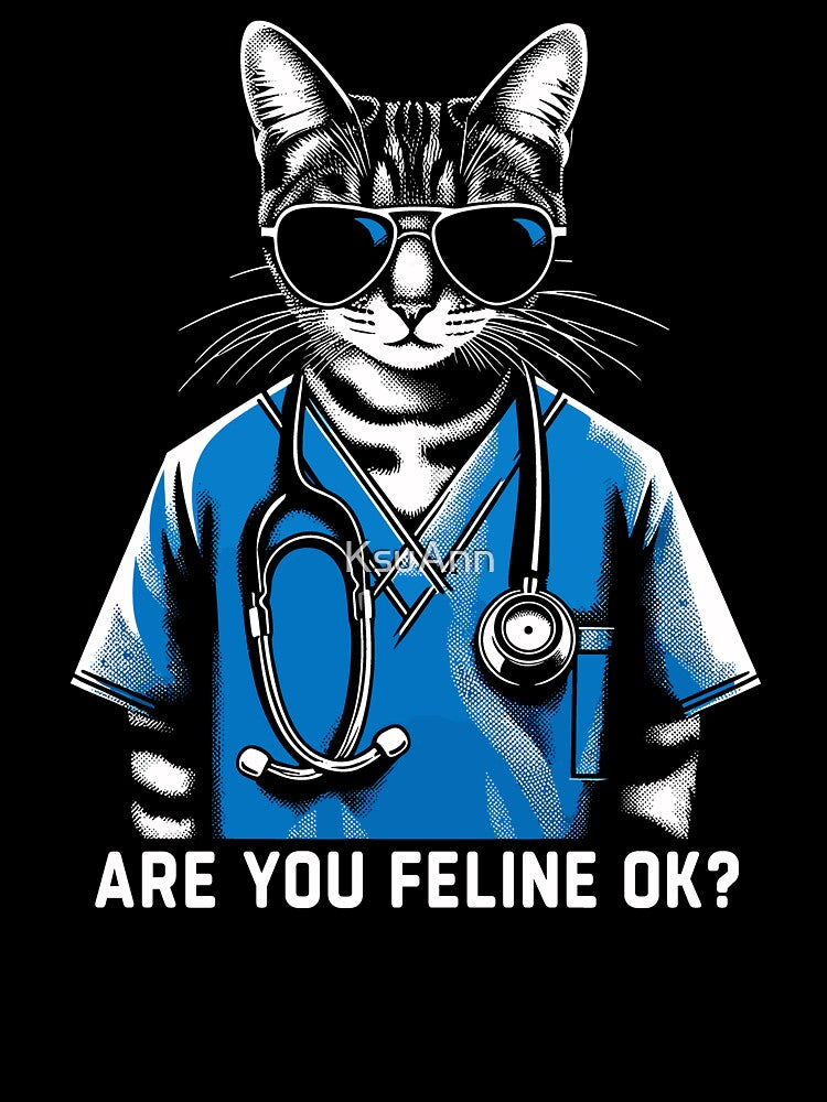 Are You Feline OK? Retro Cat Nurse Gifts Nurse Week Gifts Funny Nurse by KsuAnn