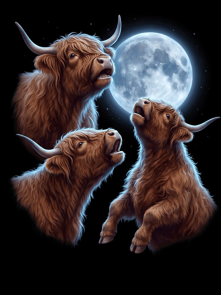 Highland Cow Howling Moon Art Animal Lover by TerryConnells