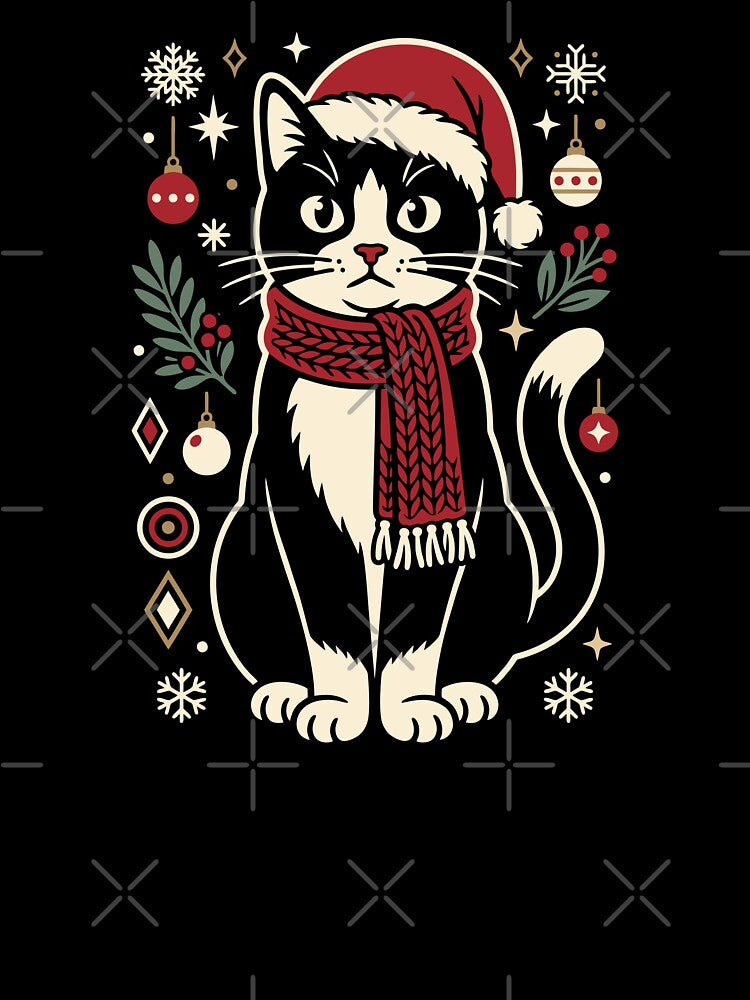 Black Cat Santa Hat Red Scarf Ugly Christmas Sweater by alenaz