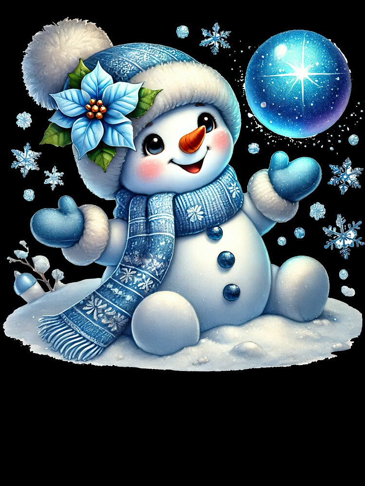 Adorable Winter Snowman with Blue Scarf and Snowflakes by jlprime