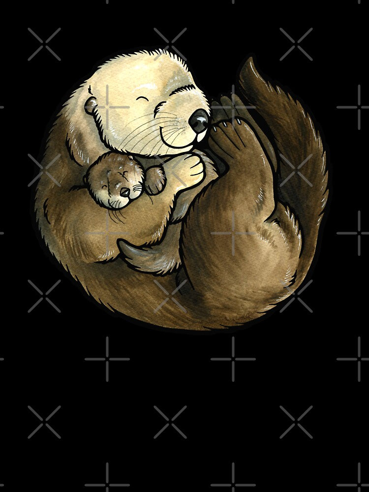 Sea otter and baby by animalartbyjess