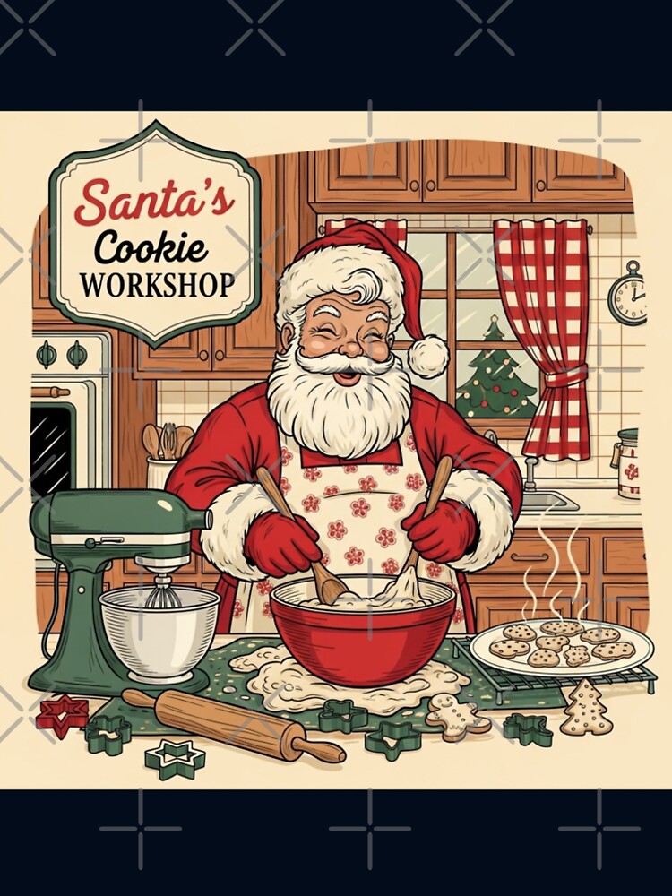 Vintage Santa Baking Cookies - Retro Christmas Kitchen Art by TheEchoStudio