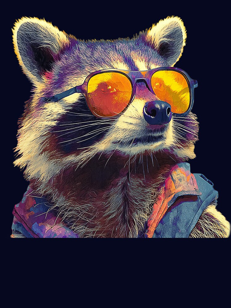 Cool Raccoon Wearing Sunglasses-Cute Cartoon Oil Painting Animal Art by Bambooartist