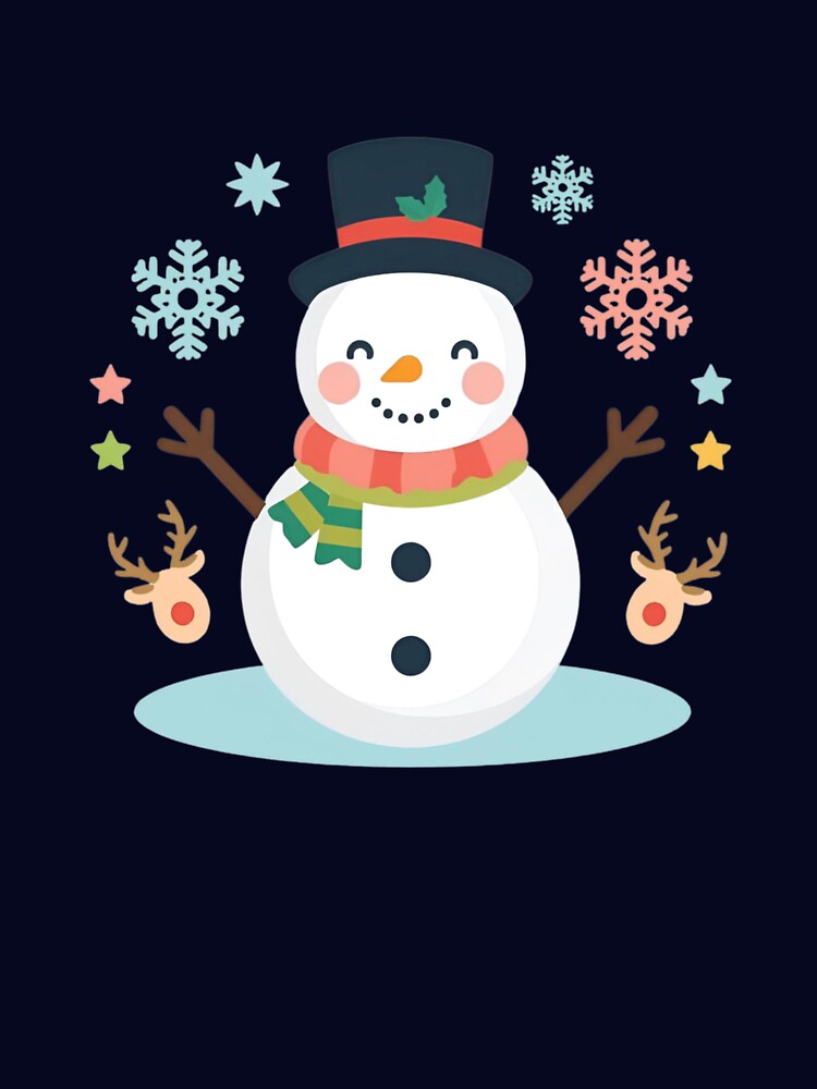 Cheerful Snowman With Top Hat, Scarf, and Snowflakes in a Festive Winter Scene by KanDa-Shop
