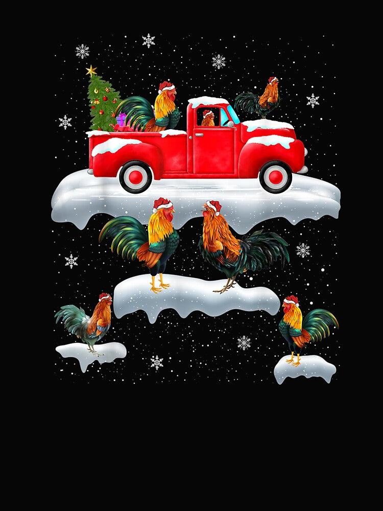 Rooster Driving Christmas Tree Red Truck Rooster by lishakaren