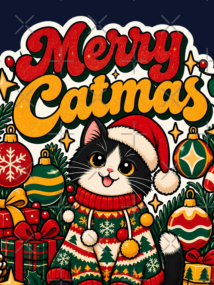 Merry Catmas Retro Christmas Cat Sweater Gift by Retro Whiskers