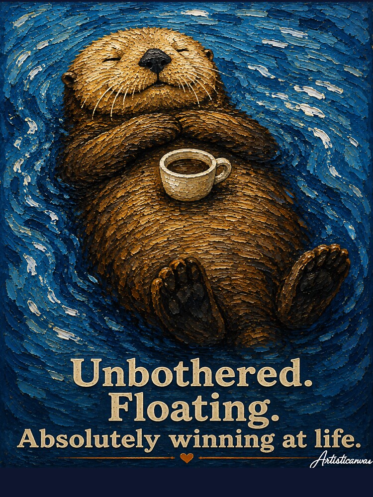 Sea Otter Floating Coffee Cup Flat Illustration Unbothered Animal Art by Artisticanvas