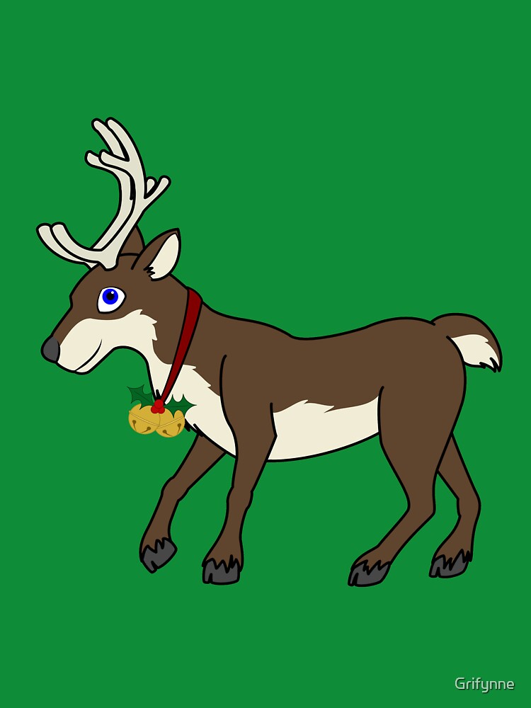 Brown Reindeer with Gold Christmas Jingle Bells by Grifynne