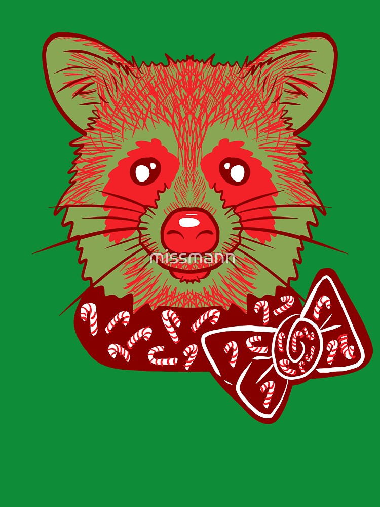 Christmas Raccoon With green Background by missmann