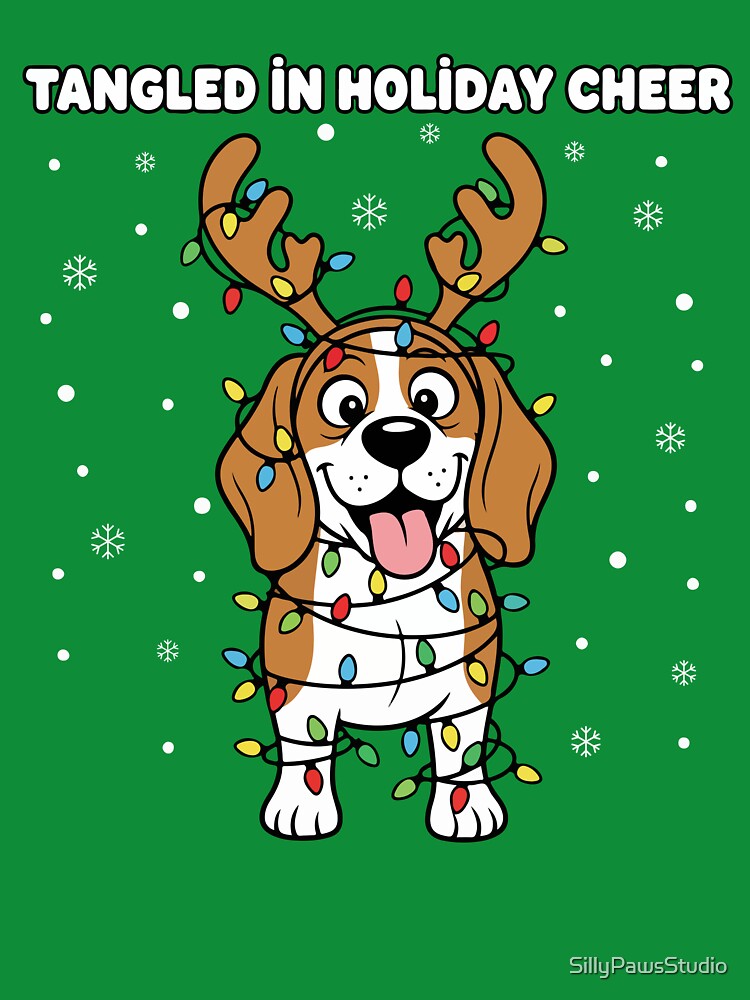 Tangled in Holiday Cheer Funny Christmas Dog by SillyPawsStudio