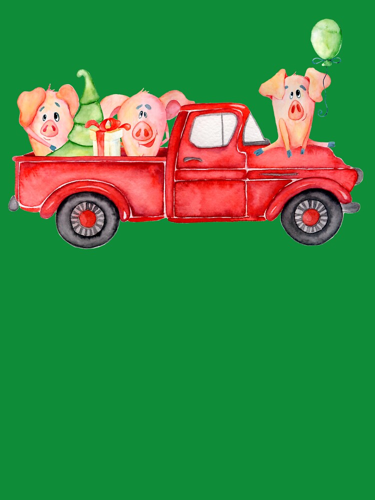 Christmas Retro Truck with Tree and Cute Pigs by Maryna Denysenko