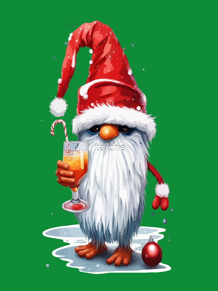 Festive Christmas Gnome Gonk Holding A Glass Of‎ Mimosa Cocktail by taiche