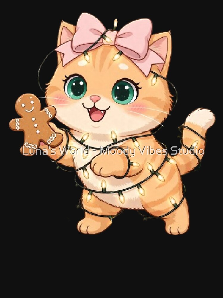 Christmas Cat With Gingerbread Cookie Lights by Luna's World - Moody Vibes Studio