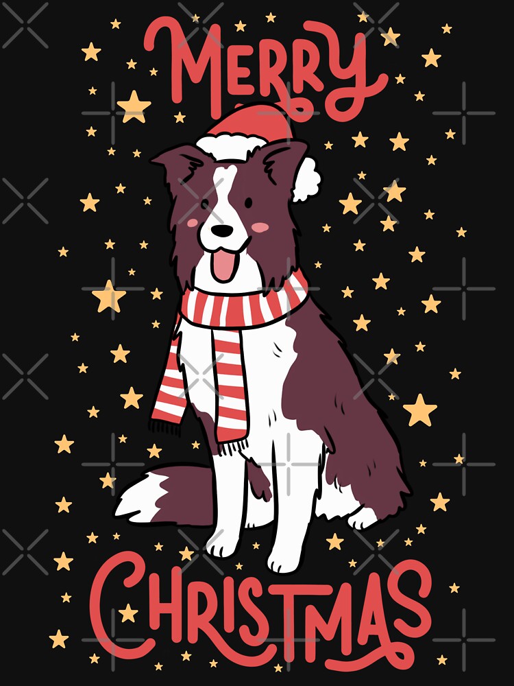 Merry Christmas Cute christmas border collie dog illustration by Yarafantasyart
